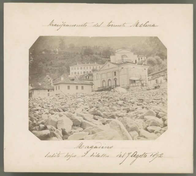 "Straripamento del torrente Molina. Magadino. Subito dopo il disastro del 7 Agosto 1872"