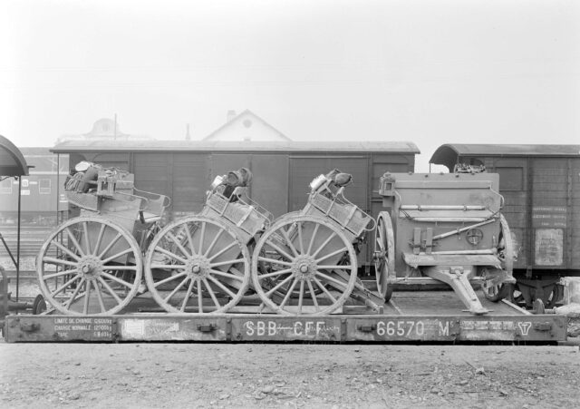Verladeordnung für Munitionswagen der 12cm-Haubitzen auf einem Eisenbahnwagen