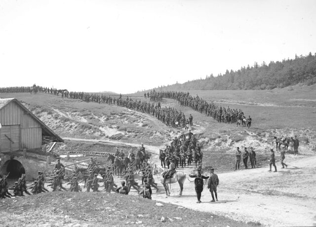 Infanterie der Infanterie Brigade 1 auf dem Marsch