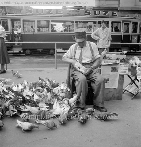Berne: vendeur de journaux et pigeons