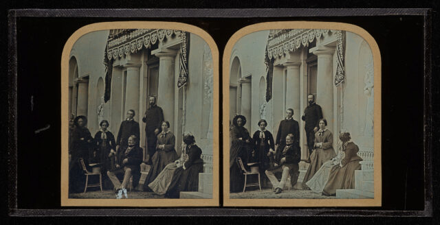 Jean-Gabriel et Anna Eynard avec Charles Sophie et Hilda Eynard, Caroline et Ernest de Traz, Mme Dissentis et Louise Gilliard à Beaulieu