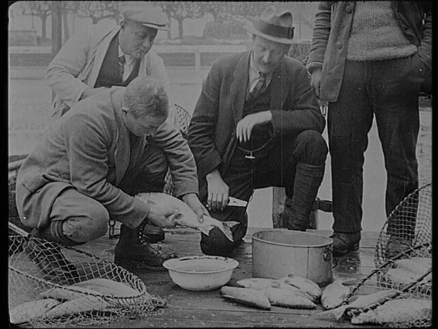 [Fischzucht in Rapperswil um 1926. Das “Streifen“ von Felchen]