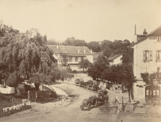 Rue du Bugnon von der Place de l'Ours, Lausanne, 1860er Jahre