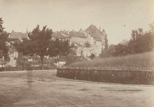 Das Schloss Saint-Maire von der Strasse César-Roux gesehen, Lausanne, 1860er Jahre
