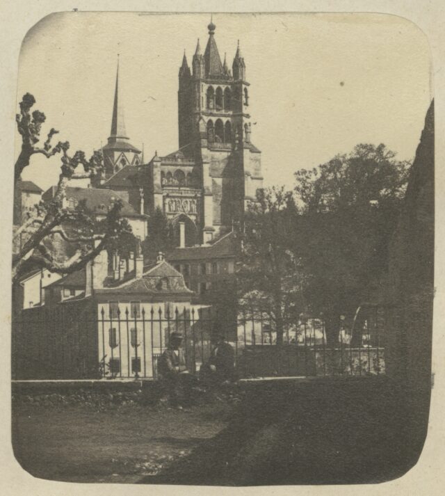 Die Kathedrale, Lausanne, um 1860 (von der Ecole de Charité aus gesehen)