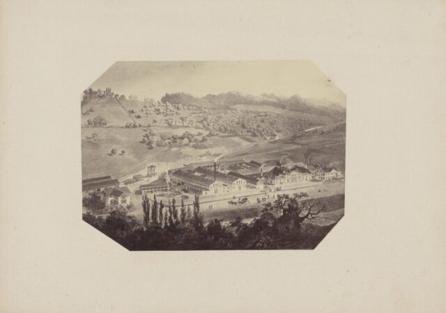 Reproduktion einer Ansicht der Fabrikgebäude der Gebrüder Sulzer von 1862, ohne Datum