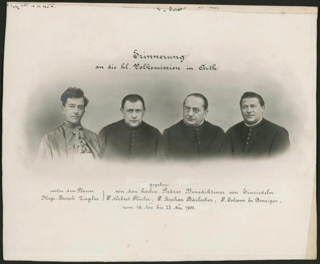 Ziegler, Joseph (Pfarrer), P. Norbert Flüeler, P. Stephan Bärlocher und P. Johann Benziger zur Erinnerung der Volksmission Arth