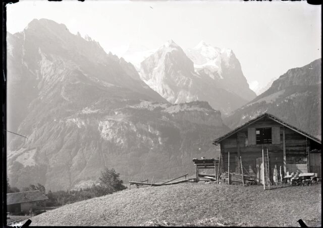 Reuti, Hasliberg, Hütte Resti, Sicht auf Engelhörner, Well- und Wetterhorn