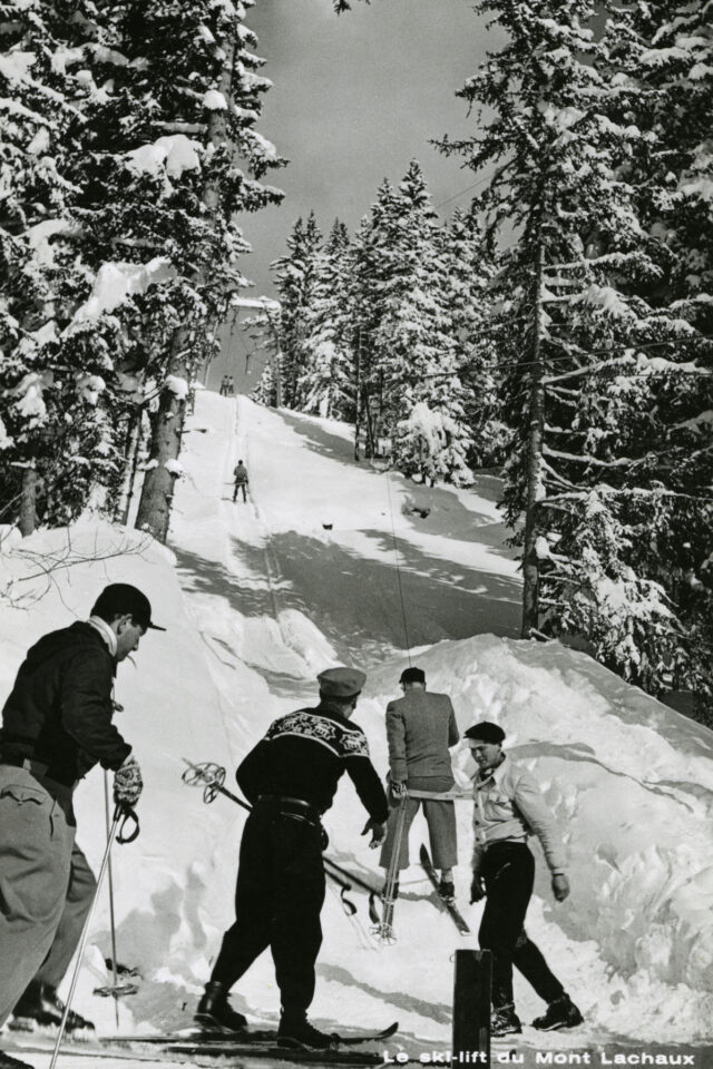 Crans-Montana, Bügellift mit Skifahrern, Mont Lachaux,