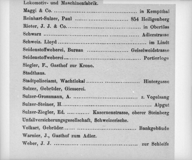 Telefonbuch, Winterthur 1883