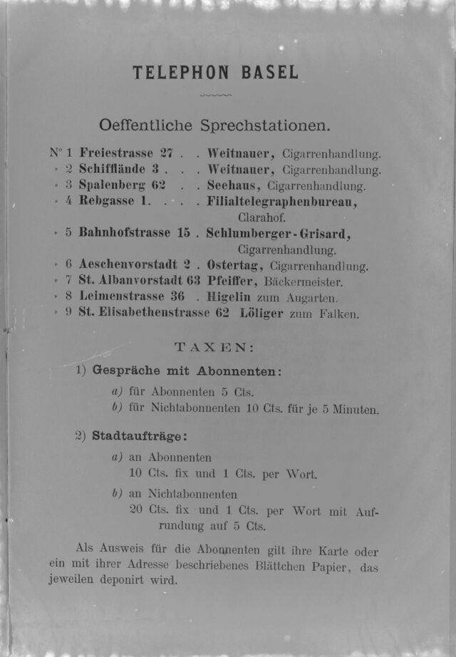 Telefonbuch, Basel 1881
