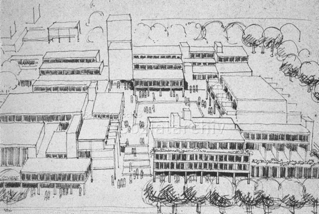 "Freizeitanlagen, Gemeinschaftszentren: Gemeinschaftszentrum Geroldswil, 1972" - Skizze der Anlage