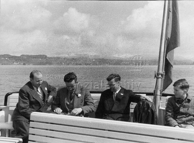 Herr Fehr, Herr Saas und Herr Dr. Ledermann, Ausflug nach Schmerikon; 13.04.1957