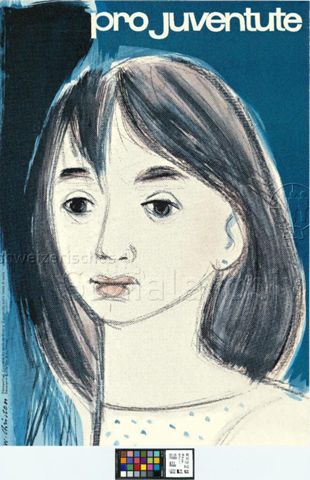 "Pro Juventute", gemalte Darstellung eines Mädchens, um 1960