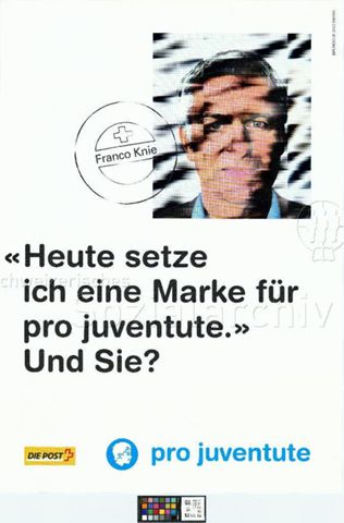 "Franco Knie: 'Heute setze ich eine Marke für pro juventute'. Und Sie?", Briefmarkenverkauf der Pro Juventute, vermutl. 2008