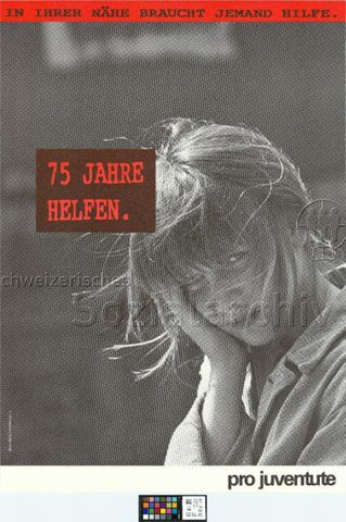 "In Ihrer Nähe braucht jemand Hilfe. 75 Jahre helfen", Fotografie eines Mädchens, Briefmarkenverkauf der Pro Juventute, 1987