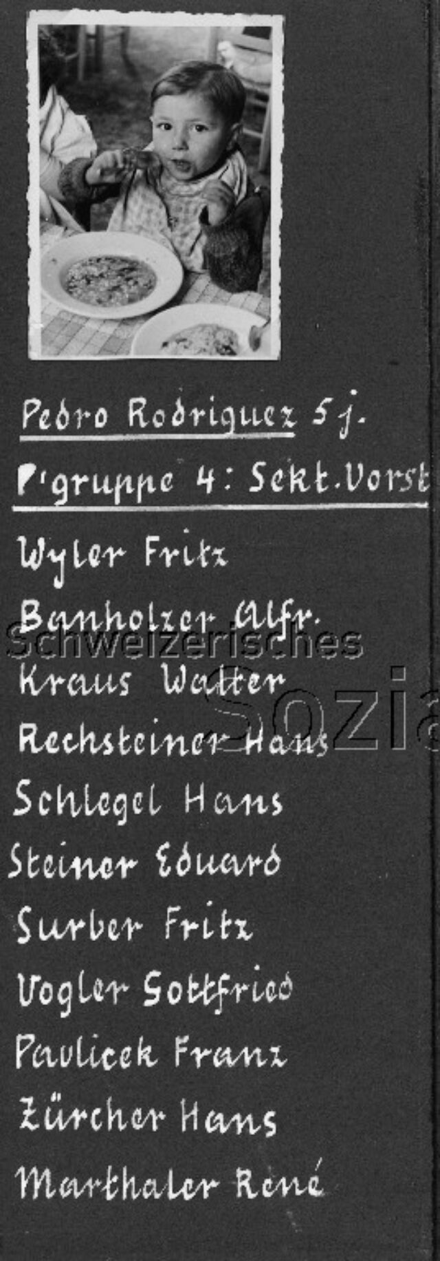 Pedro Rodriguez - Ausschnitt aus dem Album "Patenschaften für Spanienkinder von der Holzarbeiter-Sektion Zürich 1938"