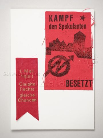 Bändel "1. Mai 1981, Gleiche Rechte, gleiche Chancen", Bändel "Kampf den Spekulanten