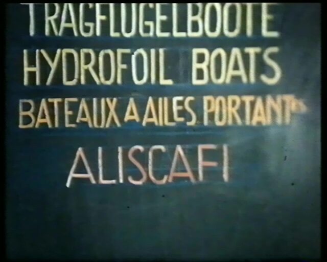 Zusammenschnitt von Filmaufnahmen zu Tragflügelbooten der Firma Supramar, Typen PoT 3, PT 10, PT 30, ST 1 auf dem Vierwaldstättersee, Lago Maggiore und in der Werft