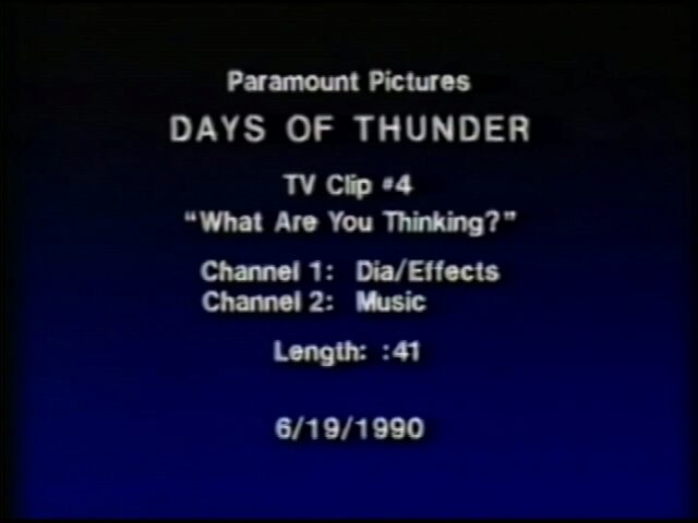 Days of Thunder. Tage des Donners. Spielfilm über NASCAR-Autorennen, TV Clip 4, What Are You Thinking?