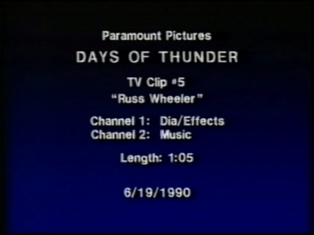 Days of Thunder. Tage des Donners. Spielfilm über NASCAR-Autorennen, TV Clip 5, Russ Wheeler