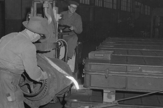 Elektro-Sitzgabelstapler Typ 1555, hergestellt von Oehler für Rieter Winterthur